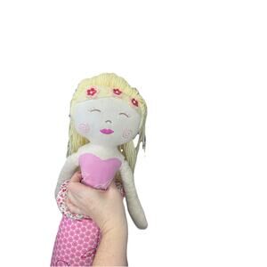 Pottery Barn Kids Mermaid Sirene Decorative Doll Blonde Pink Sequins Linen 25”